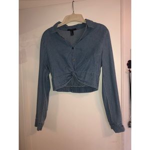 Denim colored crop top long sleeve